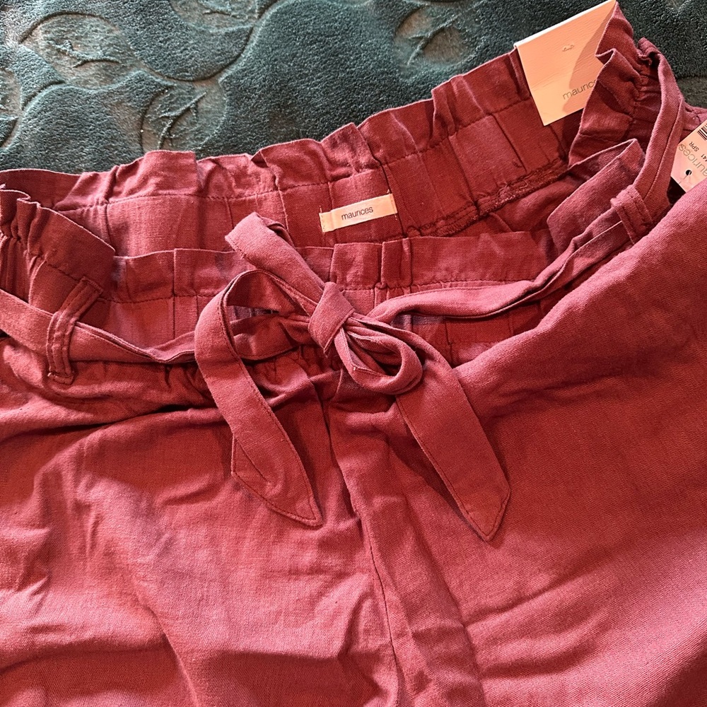 Maurices Women's Paperbag Waist Tie Pants - Wine